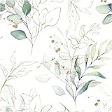 UniGoos Gold Edge Foliage Peel and Stick Wallpaper Green Leaves Vinyl Removable Contact Paper Abstract Branch Leaf Self-Adhesive Wall Paper Roll for Cabinet Living Room DIY Decor 17.7' x118.1'