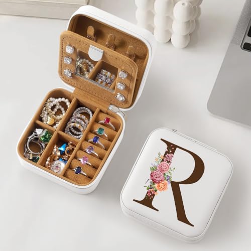 Parima Grandma Gifts - Mothers Day Gift Ideas for Nana, Personalized Initial Jewelry Box - Letter R, White