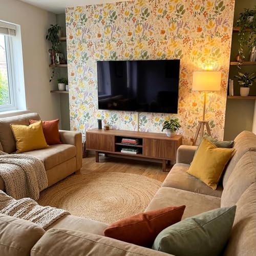 Image of Wallpaper for Walls | Vertical Wood Wall Stickers for Wall Decor | Self Adhersive Wall Paper for Home Kitchen Living Room and Bedroom | 45 Cm X 500 Cm | (Golden Botanical Bliss)