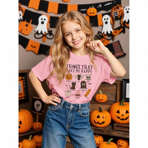 KEKEMI Kid Boys Girls Halloween Shirts Things That Make Me Happy T-Shirt Funny Spooky Season Outfit Short Sleeve Tees Tops2