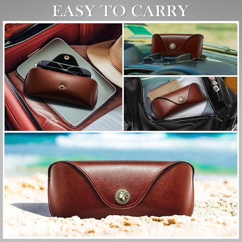 Image of SUNGAIT Sunglasses Case for Men Women: Portable Leather Eyeglasses Case Hard Shell - Slim Case for Multiple Sunglasses