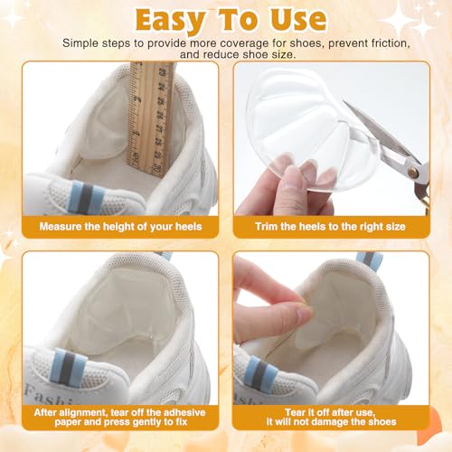 Image of Geyoga 8 Pairs Adhesive Heel Cushion Pads for Too Loose Big Boots Cuttable Reusable Back of Heel Shoe Pads Grips Inserts for Women Men Anti Blister Shoe Guards Liners for Improving Fit (Clear)