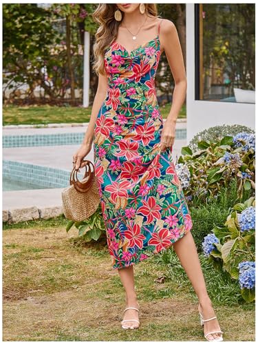 Image of Floerns Women's Leopard Print Draped Collar Spaghetti Strap Cami Long Dress