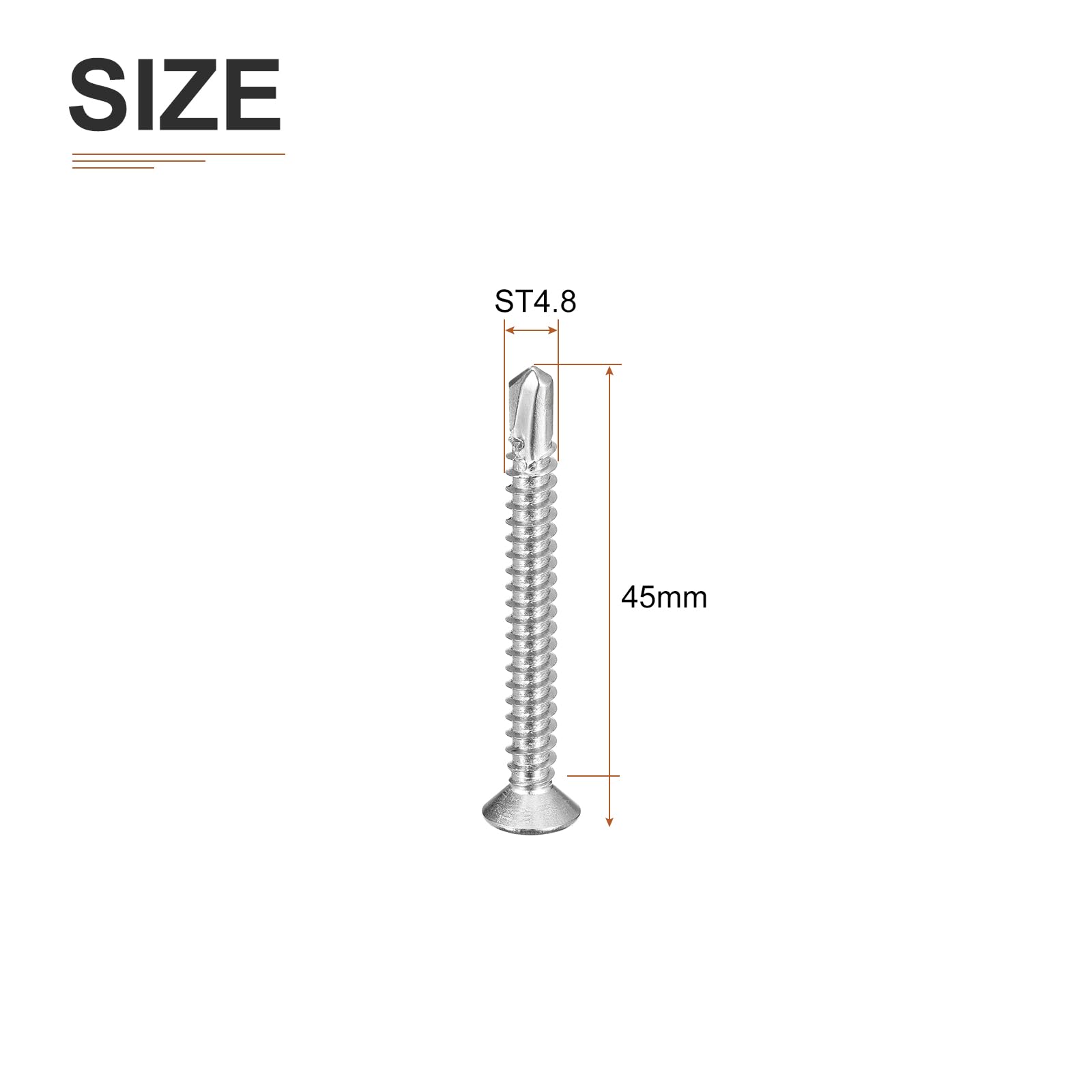 DTGN 50Pcs ST4.8x45mm Self Drilling Screws, 410 Stainless Steel Flat Head Phillips Sheet Metal Screw - Image 2