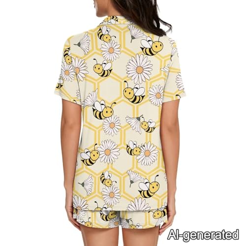 Image of Renewold Women's Short Sleeve Pajama Set Button Down Sleepwear with Notch Collar Soft Lounge Top and Shorts with Pockets