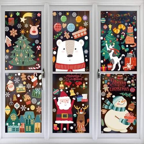 JMANNI Christmas Window Stickers 8 Sheets Window Sticker Decor Snowflakes Window