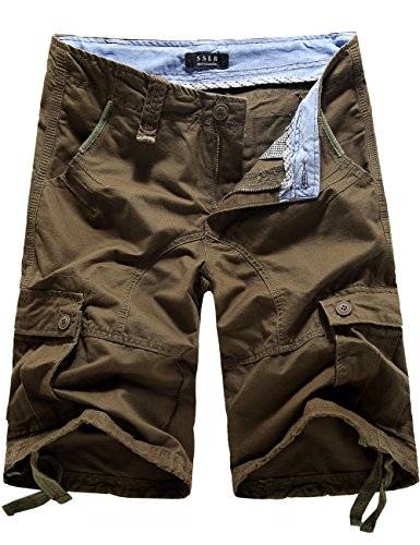 SSLR Men's Summer Solid Cotton Outdoor Wear Regular Fit Casual Cargo Shorts (29, Army Green)