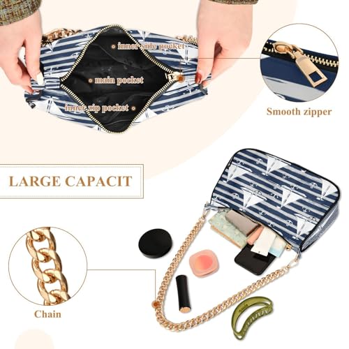 Shoulder Bag for Women Sailboats Navy Stripes Tote Handbag Crossbody Bag with Zipper Closure4