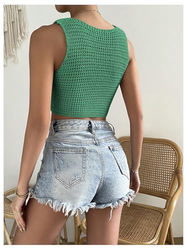 Image of GORGLITTER Women's Crochet Crop Tank Top Hollow Out Sleeveless Fashion Trendy Knit Copped Vest Tops