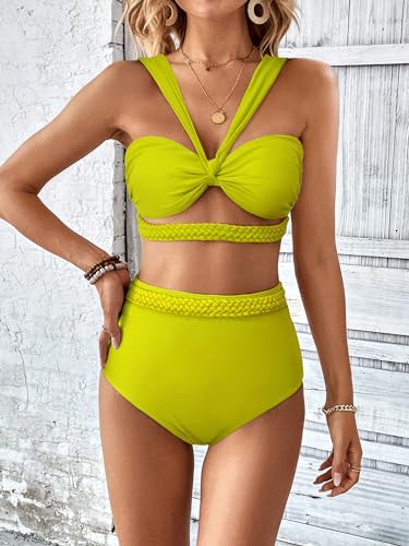 SPORLIKE Women Braided High Waisted Bikini Wide Shoulder Straps Swimsuit Padded Bathing Suit4