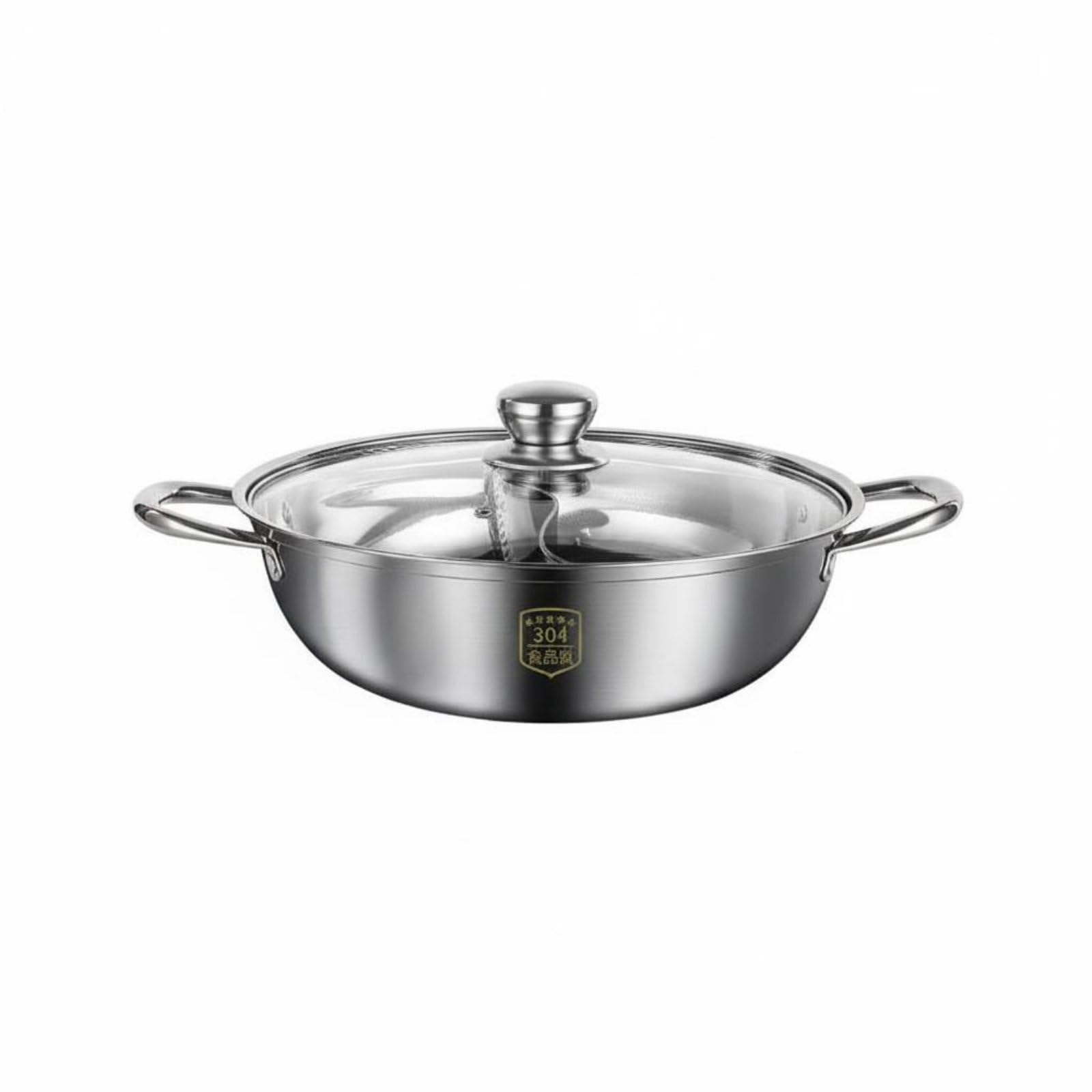 Pentola Hot Pot in Acciaio Inox Isola Le, 28 Cm, Pentola A Due Scomparti con Coperchio