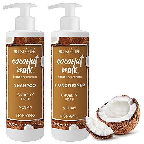 LaCoupe Naturals for Dry Hair, Sulfate Free Shampoo & Conditioner Set with Argan Oil & Coconut Milk - Safe for Color Treated Hair - Vegan - Cruelty Free