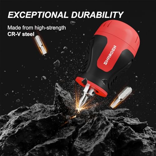 Image of SHARDEN 8 in 1 Stubby Multi Screwdriver with 6 CRV Bits Phillips, Slotted, Torx, Small Short Screwdriver with Magnetic Tip Portable All in One Repair Tool Kit for Home DIY Tables, Doors, Chairs