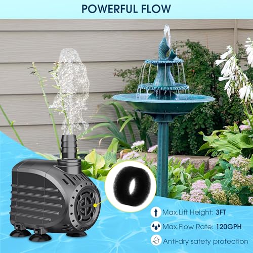 Image of Ultra Quiet Submersible Water Pump 120GPH Size 2.8Lx2.1Wx2.3H in | Water Pump with Dry Burning Protection, 5ft Cord, 3ft High Lift for Fountains, Waterfall, Hydroponics, Aquariums KF202