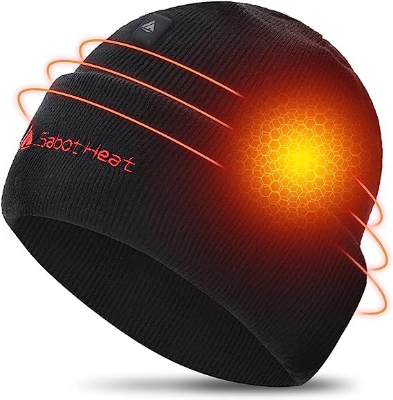 SabotHeat Heated Hat, Heated Beanie with Rechargerable Battery for Men Women, Heated Stocking Caps Warm in Winter, Black