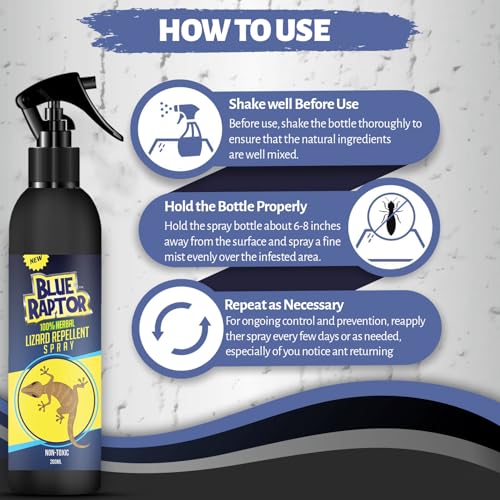 Image of Blue Raptor Lizard Repellent Spray | 100% Natural & Eco-Friendly | Non-Toxic Plant-Derived Formula | Safe for Home and Food Areas | Effective Lizard Deterrent - 200ml (Pack of 1) - FORMULATION 3X