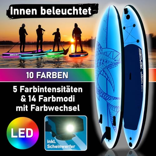 BRAST SUP Board mit LEDs zur Nachtaktivität | Aufblasbares Stand up Paddling Set für Outdoor-Enthusiasten | 320x81x15cm 