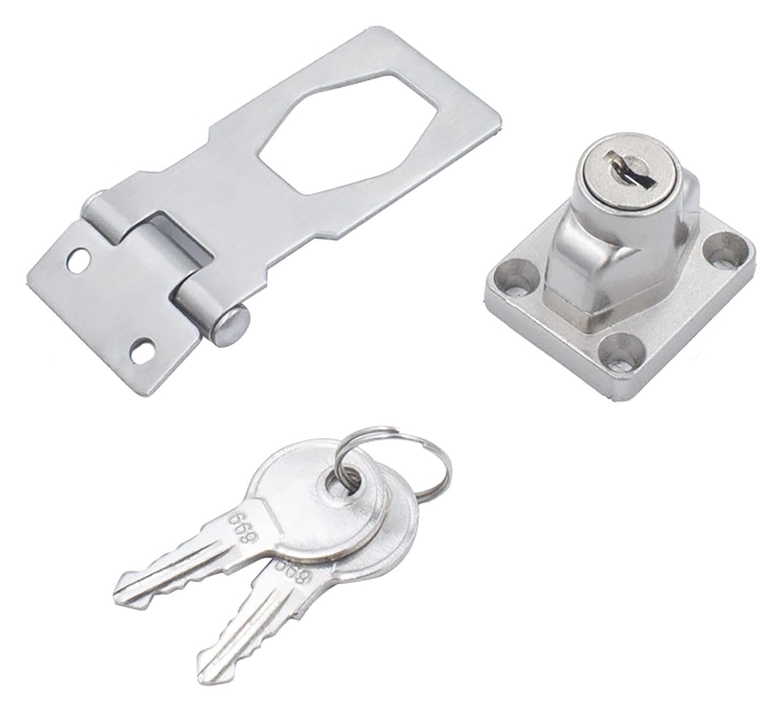 Door Latch， 3 Inch Keyed Locking Hasp Multicolor Security Door Bolt Latch for Cabinets Sheds Garages(Stainless Steel)