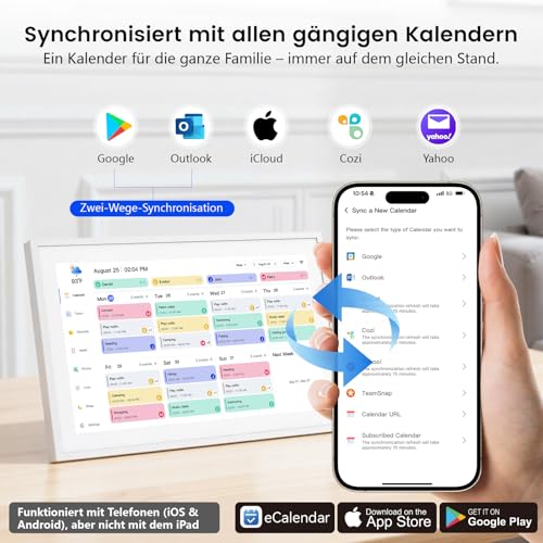 NEWYES Digitaler Familienplaner 15,6 Zoll Full HD mit Touchscreen –WLAN-Digitaler Kalender & Digitaler Fotorahmen (1920x1080), Google & iCloud Kalender Sync, APP, 32 GB, Geschenk für Frauen