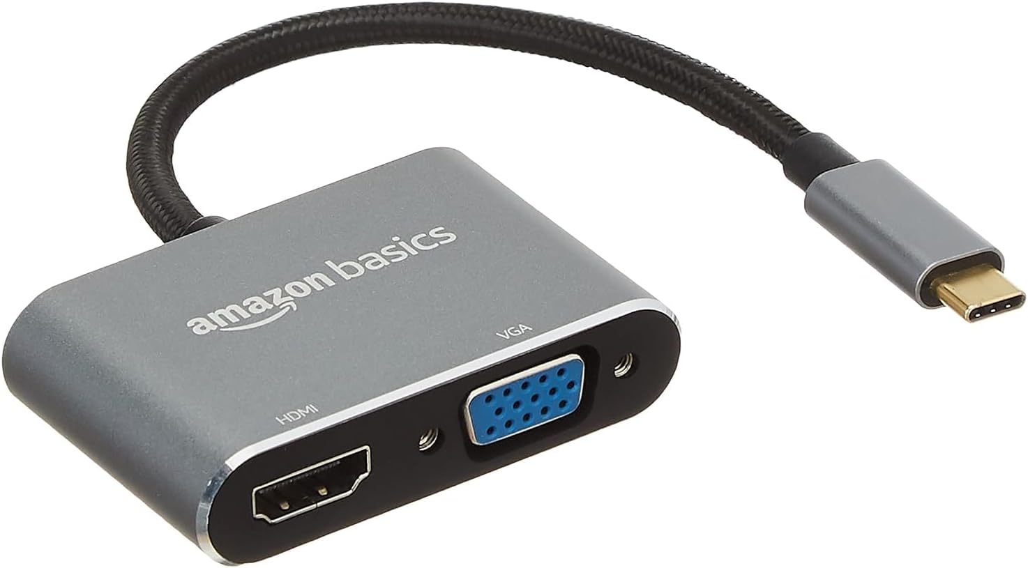 amazon basics 2-in-1 Type C USB hub 3.1 to HDMI 4K/VGA Adapter Cable for Mac, Compatible Samsung Galaxy S9/S10/Note 8/Note 9 (Grey)