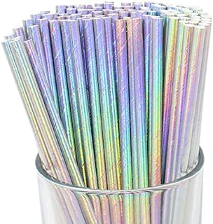 Just Artifacts Iridescent Disposable Drinking Party Paper Straws (100pcs, Silver)