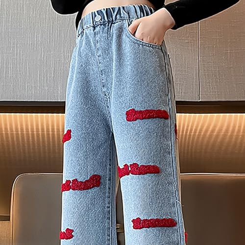 Girls Wide Leg Jeans Straight Elastic Waist Cute Denim Pants Kids Trendy Y2K Streetwear Fall Trousers with Pockets2