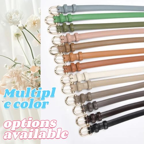 Women Skinny Belts Thin Waist Belt Faux Leather Belt for Jeans Dress with Gold Alloy Buckle4