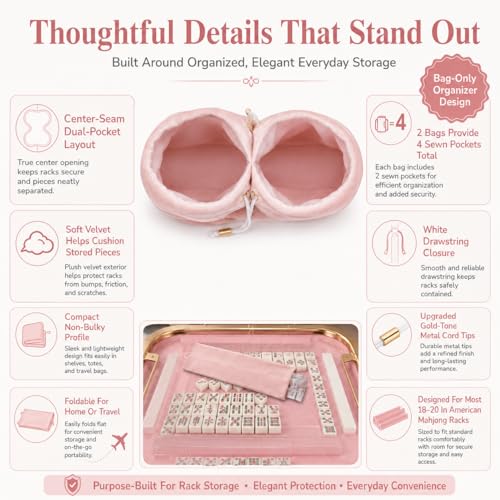 Bolsas de almacenamiento para rack de Mahjong de terciopelo rosa, 2 unidades miniatura 6