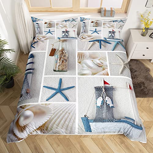 Beach Starfish Housse de Couette Ocean Marine Shell Ensembles sur le thème de Housse de Couette Sea Creatures Parure de Lit 140x200cm Pour Enfants Adultes Hawaiian...