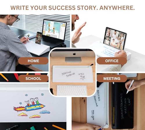 Image of GAROOD Desktop Dry Erase Board With Storage White Keyboard Whiteboard Glass White Board Whiteboard Desk Top Organizer Desk Board Buddy Phone Tablet Holder Office Accessories 15.8 X 7 X 2 Inches