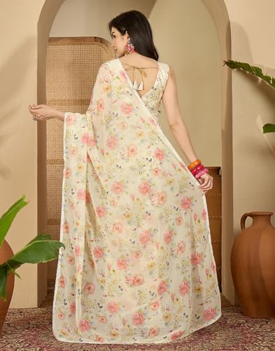 Image of SIRIL Women's Georgette Floral Printed Saree with Unstitched Blouse Piece