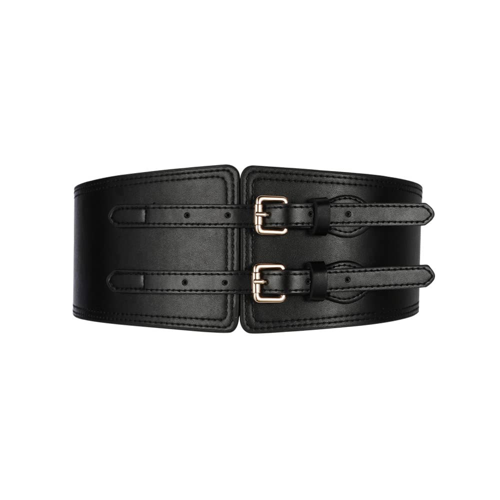 FFWTPYWide Elastic Corset Waist Belt Double Buckle Stretch Cinch Belt Dress Waistband Accessory