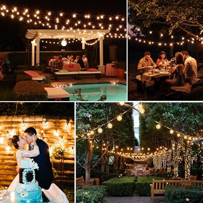 Solar String Lights G40 Solar Patio Hanging Lights 100FT Outdoor