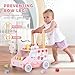 labebe Wooden Baby Walker, Push Activity Walker for Kids 12M+, Multifunctional Ice Cream Cart Activity, Adjustable Speed Learning Walking with Wheels, Birthday Gift for Girls Boys Ages 1-3 (Pink)