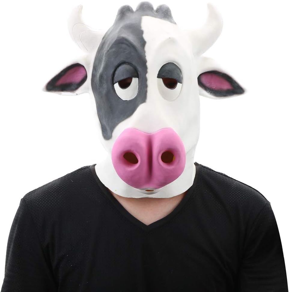 STYLER Halloween Costume Party Cow Mask - Latex White Animal Head Mask for Men
