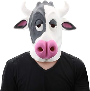 STYLER Halloween Costume Party Cow Mask - Latex White Animal Head Mask for Men