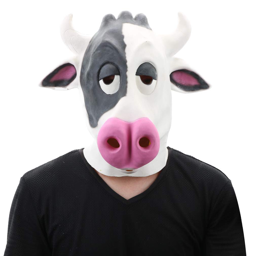 STYLER Halloween Costume Party Cow Mask - Latex White Animal Head Mask for Men