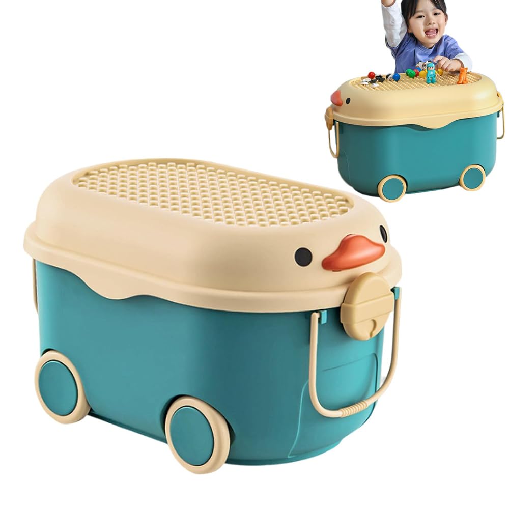 TOMVAES Kids Toy Storage Box with Wheels and Handle,Large Toy Organizer Box for Baby Clothes,Children's toy and food
