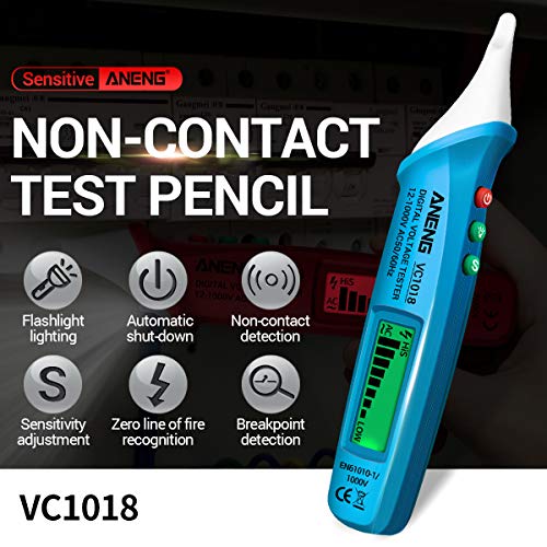 kstyhome vc1018 testeur de tension numérique lcd sans contact 12v 1000v testeur de stylo multifonction détecteur de tension ac / dc crayon de test de batterie de continuité électrique avec alarme sono