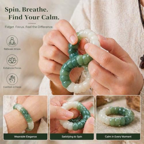 Image of Anxiety Relief Fidget Bracelet, Natural Bodhi Seed Healing Jewelry for Stress, Sensory Beaded Stretch Bracelet, Spiritual Protection Gifts for Women Men Adults
