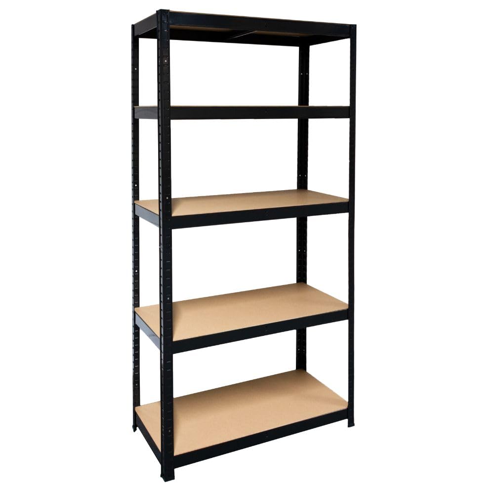 Schulte Schwerlastregal mit 5 MDF Böden, 180x90x40 cm (HxBxT), Traglast pro Ebene 175 Kg, schwarz, Lagerregal, Kellerregal, Werkstattregal, Steckregal