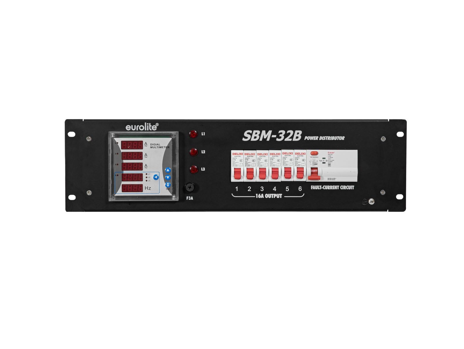 EUROLITE SBM-32B Stromverteiler | 32 A Stromverteiler mit Multimeter im 19" Gehäuse