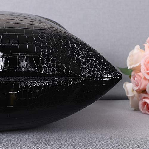 OTOSTAR Krokodilmuster PU-Leder Kissenbezug Dekorativen Wasserdicht Kissenhülle Moderne Minimalist Kissen Fall für Sofa Schlafzimmer Balkon Garten 45x45cm Schwarz