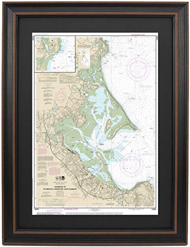 Framed Nautical Map 13253 : Harbors of Plymouth, Kingston, and Duxbury- Standard Size. Handmade in USA