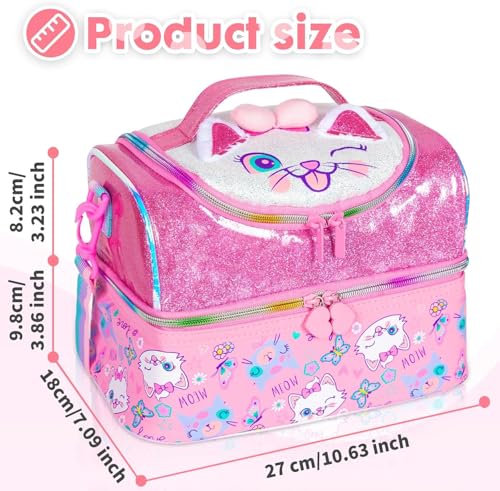 Image of Kids Double Decker Cooler Insulated Lunch Bag Large Tote for Boys, Girls, Men, Women, with Adjustable Strap (ARN Kitty)