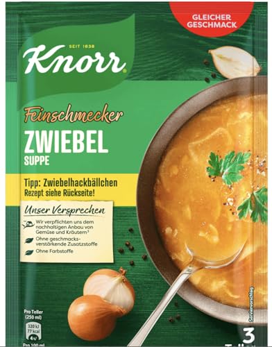 Zwiebel Suppe - Alemania Sopa de preparación rápida sin aditivos, Sopa de Cebolla - Mezcla lista en un instante - 3 porciones - 50g por 500ml - Compatible con Knorr Feinschmecker
