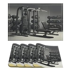 Linen Placemats,Gym Equipment Print Washable Place Mat Table Mats for Home Party Kitchen Dining Decor 12×18 Inch