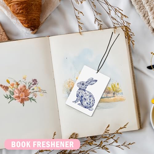 Image of Chinoiserie Christian Easter Car Air Freshener 4Pcs, Blue and White Chinoiserie Bunny Rabbit Egg Air Freshener for Car Interior Closet Drawer Books, Religious Easter Car Mirror Decor Hanging