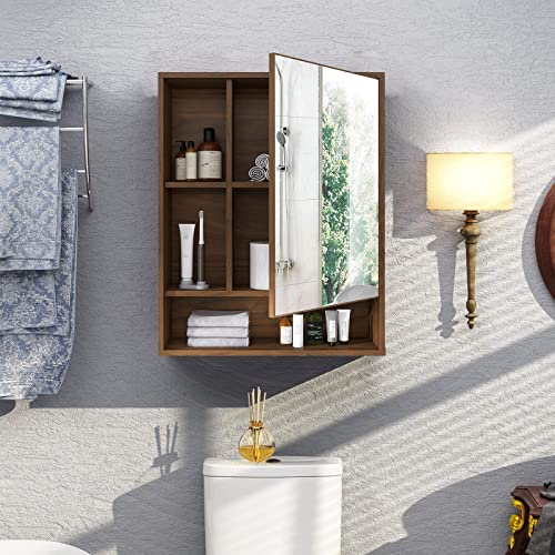 Choochoo EUR-MC20001-WN Bathroom Wall Mirror Cabinet, Medicine Cabinet With Single Door And Adjustable Shelf, Over The Toilet Space Saver Storage Cabinet, Walnut thumb #1
