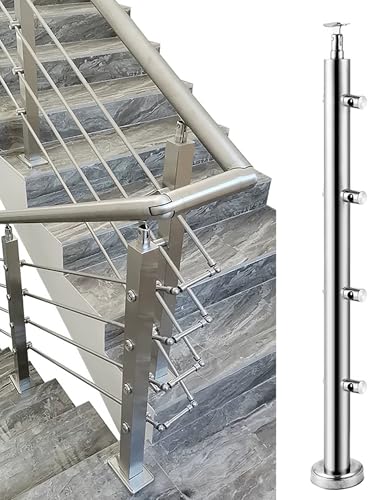 Acciaio inossidabile il Post per scale interne Colonna di ringhiera a tubo tondo autoinstallante 0,85 m Semplice supporto balaustra per balcone e scale